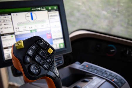 Internal structure of agricultural machinery. view from the cabin of agricultural machinery.の写真素材