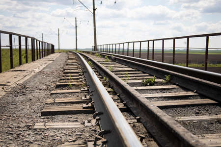 Railway track on steel bridge -shallow depth of fieldの写真素材