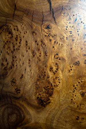 Wooden table with a blue edge. High quality photo