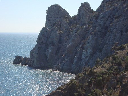 Crimean mountains and Black seaの写真素材