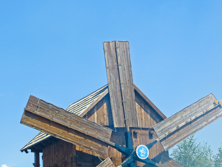 Wooden windmill on Sorochyn fairの写真素材