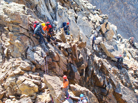 Climbing in Caucasian mountainsのeditorial素材