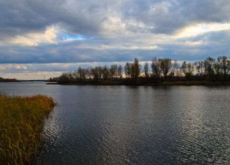 Beautiful view on a river Dnieper on autumn