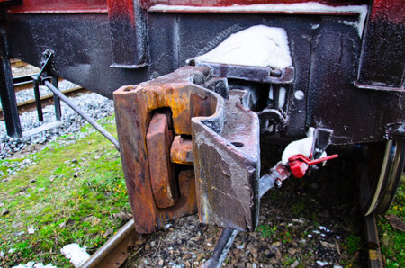Detail view of a cargo train coupler