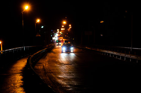 Abstract and blurred background of the car lightsの写真素材