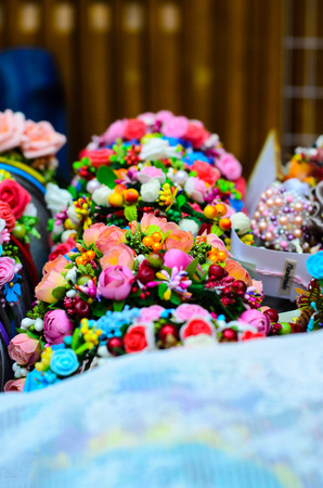 Different multicolored hair hoops. Selective focusの写真素材