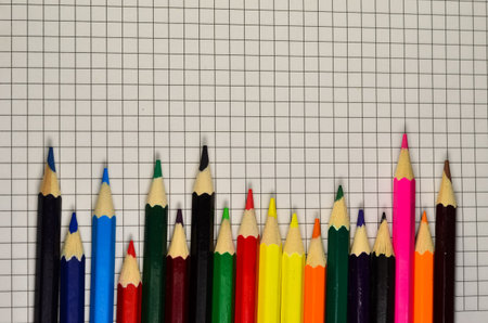 Colour pencils on a blank sheet of paper. Top view