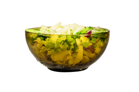 Salad with chinese cabbage and green onion isolated on white backgroundの写真素材