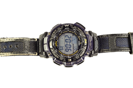 Kremenchug, Ukraine - January 20, 2017: Modern sport watch Casio protek with triple sensor isolated on a white backgroundのeditorial素材