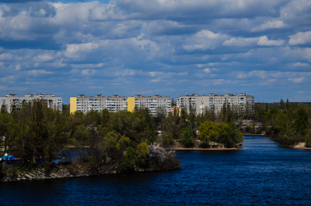 View on city Kremenchug and river Dnieperの写真素材