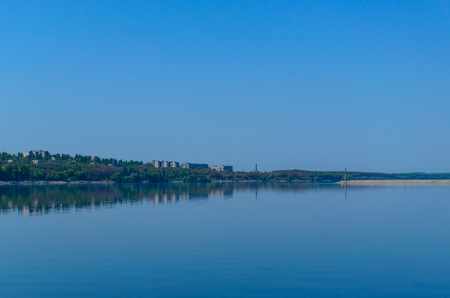 View on a city Svetlovodsk on a bank of the lakeの写真素材