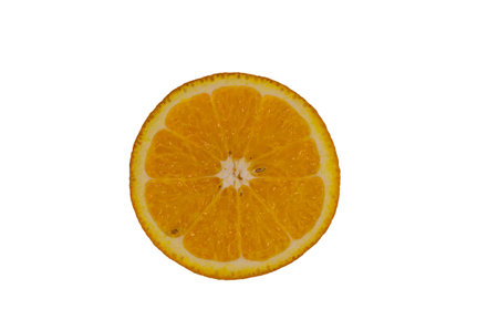 Single orange slice isolated on white backgroundの写真素材