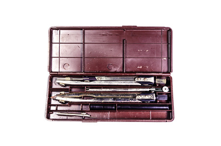 Case of drawing instruments isolated on white backgroundの写真素材