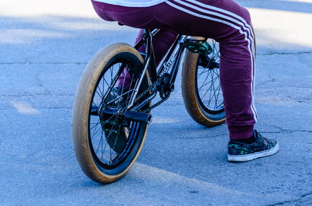 Rider on a bmx bike in a skateparkの写真素材