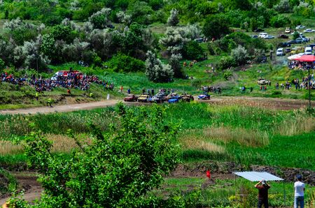Alexandria, Ukraine - June 10, 2017: Race of the old wrecked cars. Rally on the open air with dustのeditorial素材