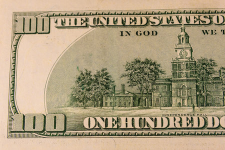 Independence hall on back side of one hundred dollars bill