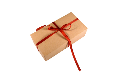 Cardboard gift box isolated on white backgroundの写真素材