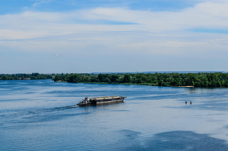 Oil product tanker barge on a river Dnieperの写真素材