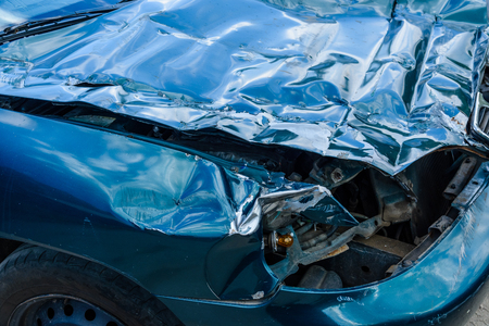 Closeup of the wrecked car after accidentの写真素材