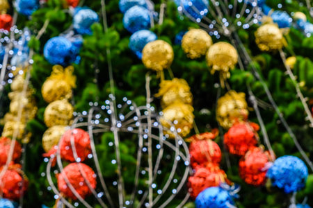 Defocused christmas tree and decorations for background