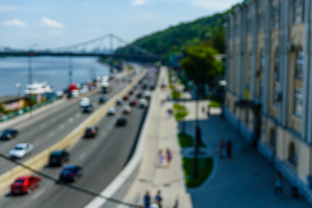 Abstract and blurred background of many cars in streetの写真素材