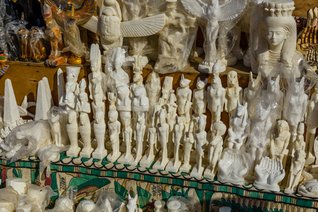 Different egyptian souvenirs for sale in street shopの写真素材