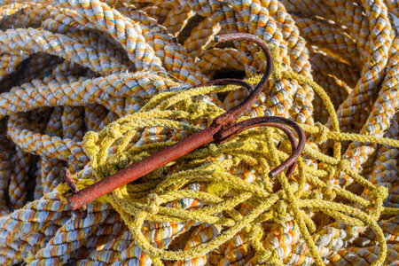Ropes and different tackles on a yacht