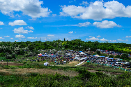 Alexandria, Ukraine - June 10, 2017: Race of the old wrecked cars. Rally on the open air with dustのeditorial素材