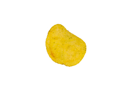 One potato chip isolated on white backgroundの写真素材