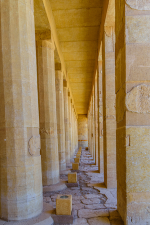 Rows of columns in temple of Hatshepsut in Luxor, Egyptの写真素材