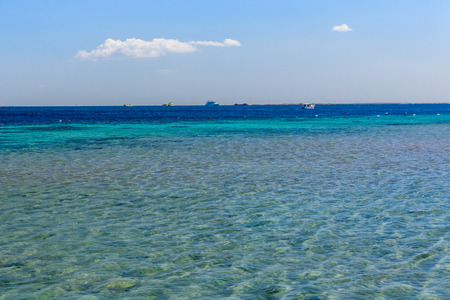 White yachts in Red sea not far from Hurghada city, Egyptの写真素材