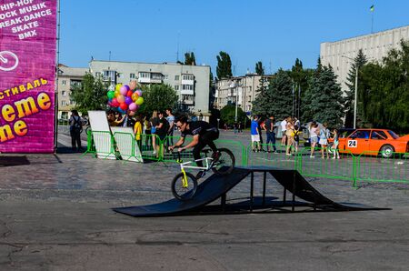 Kremenchug, Ukraine - June 05, 2017: Teenager riding bmx bike during the festival of street cultureのeditorial素材