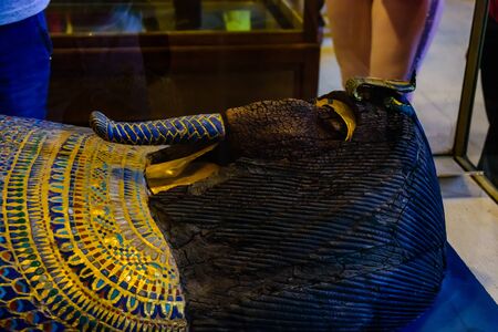 Cairo, Egypt - December 8, 2018: ancient sarcophagus in Museum of Egyptian Antiquities (known commonly as the Egyptian Museum or Museum of Cairo)のeditorial素材