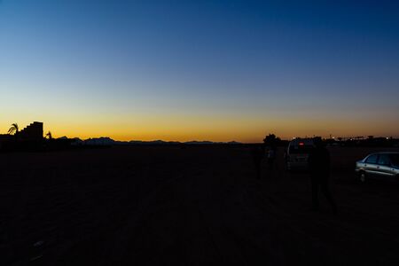 Hurghada, Egypt - December 10, 2018: Sunset in arabian desert not far from Hurghada city, Egyptのeditorial素材