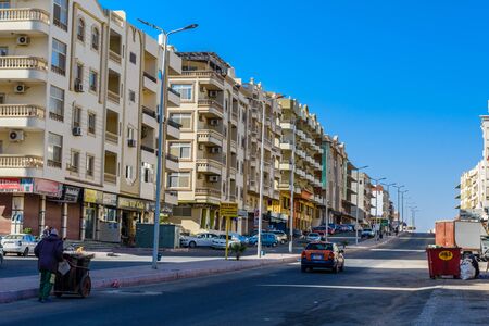 Hurghada, Egypt - December 6, 2018: View of the wide street in Hurghada city, Egyptのeditorial素材