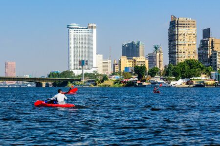 Cairo, Egypt - December 8, 2018: kayaking on Nile river in Cairo city, Egypt. Summer vacationsのeditorial素材