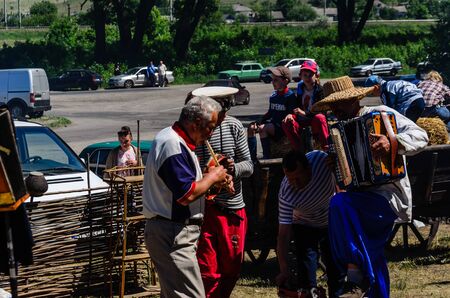 Kremenchug, Ukraine - June 3, 2017: Musicians on a peasant fairのeditorial素材