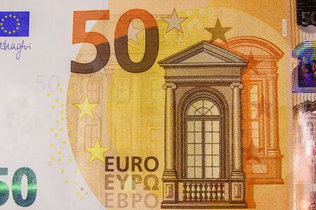 Closeup photo of the fifty euro banknoteの写真素材