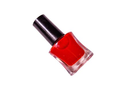 Red nail polish isolated on white backgroundの写真素材