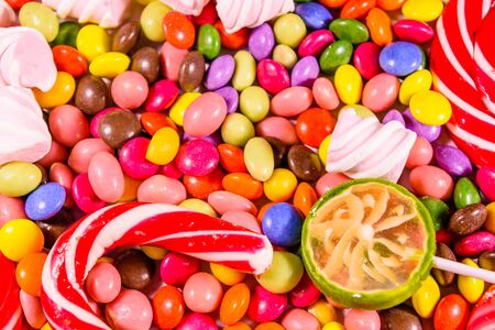 Texture of the many different candies for backgroundの写真素材