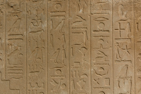 Egyptian ancient hieroglyphs on a stone wall