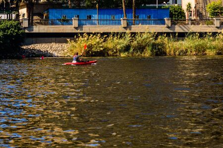 Kayaking on Nile river in Cairo city, Egypt. Summer vacationsの写真素材