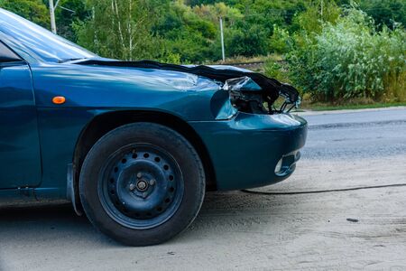 Closeup of the wrecked car after accidentの写真素材