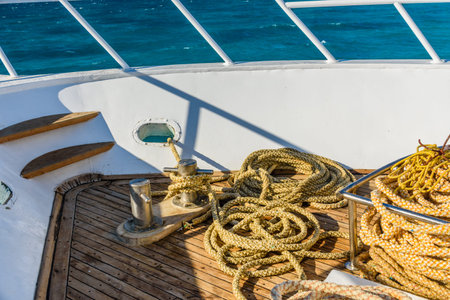Ropes and different tackles on a yacht