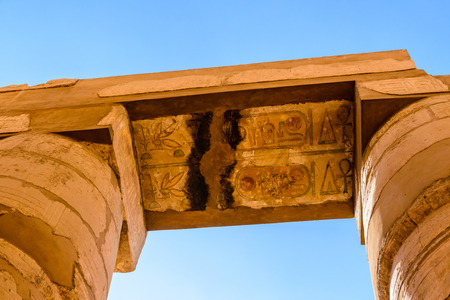 Columns in great hypostyle hall of Karnak temple. Looking upのeditorial素材