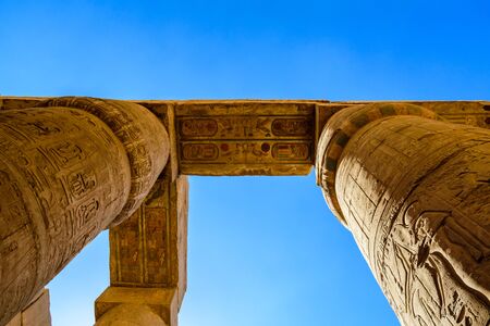 Columns in great hypostyle hall of Karnak temple. Looking upの写真素材