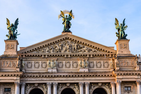 Theatre of opera and ballet in Lviv, Ukraine. Some details of facadeの写真素材