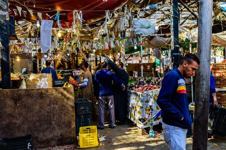 Hurghada, Egypt - December 9, 2018: People at fruit market in Dahar district (old town of Hurghada city), Egyptのeditorial素材
