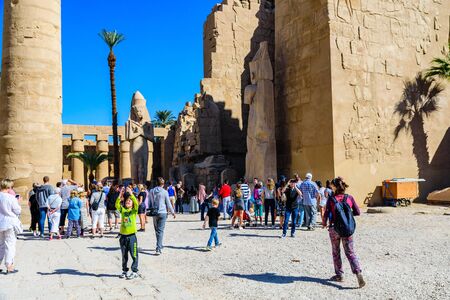 Luxor, Egypt - December 11, 2018: Many tourists in Karnak temple. Luxor, Egyptのeditorial素材