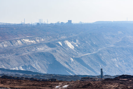 View on iron ore quarry in dust haze